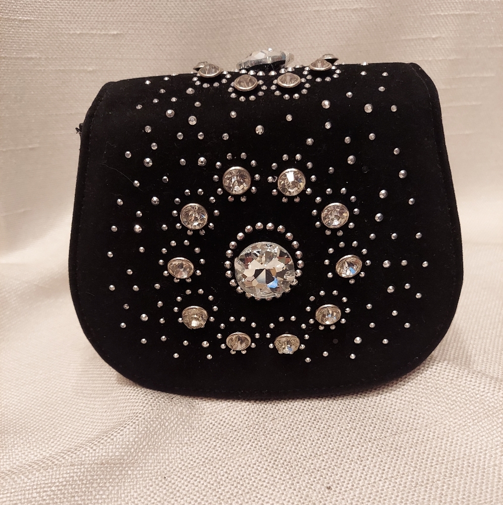 Black denim and rhinestone chossbody bag